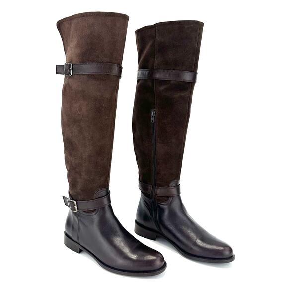 Garnet Hill Charity Italian Over-The-Knee Riding Boot Sz 6.5 Brown Suede/Leather - Picture 1 of 16